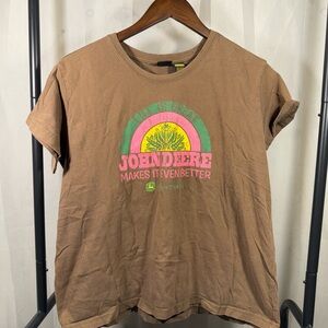 John Deere Brown Tee with Pink and Yellow Graphic